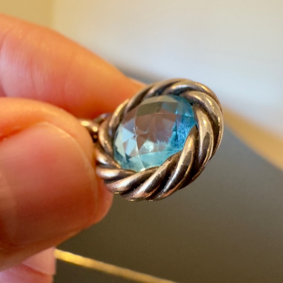 David Yurman Authentic Luxury Vintage Pearl Blue Topaz 18K Silver Charm Bracelet - Picture 16 of 17